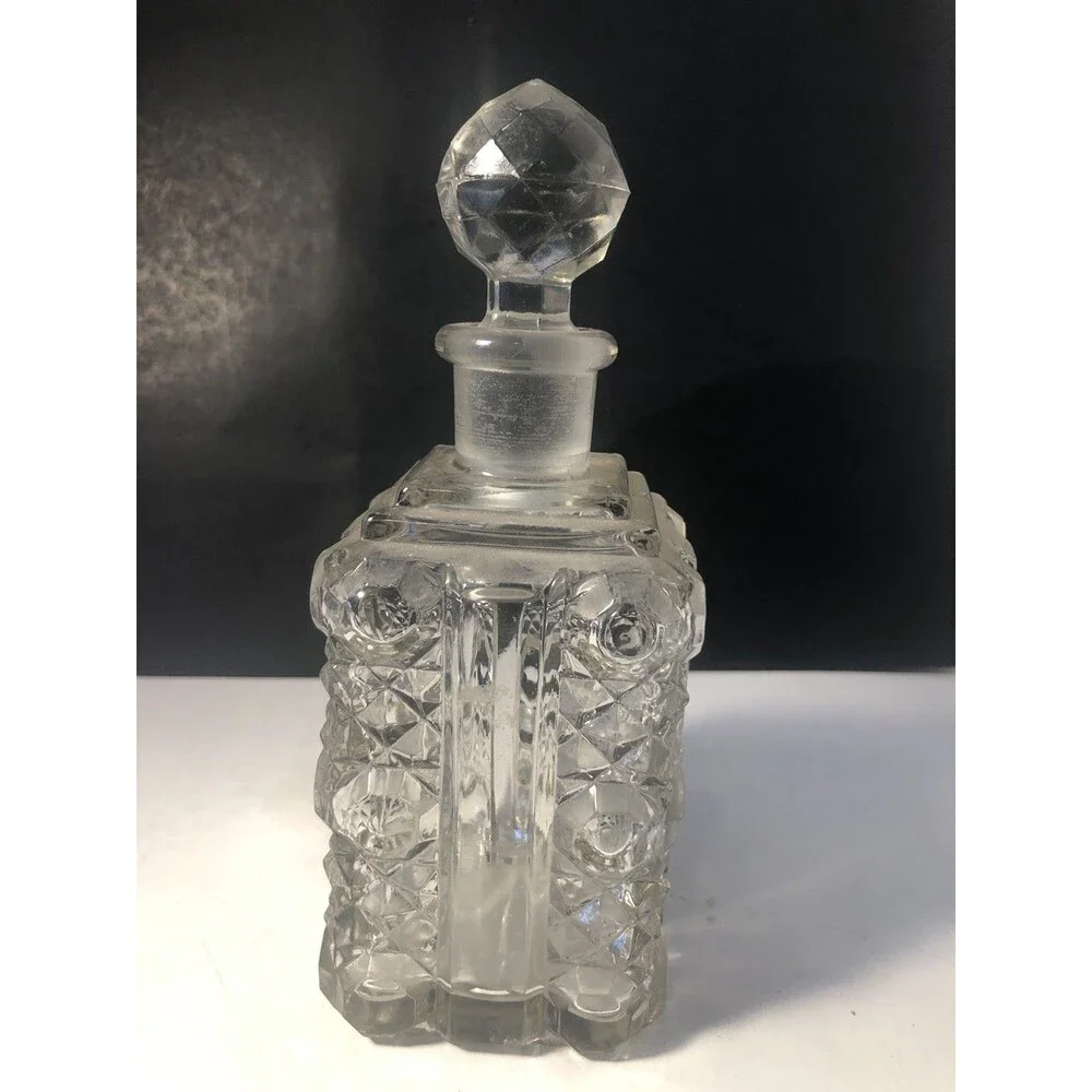 Vintage Diamond Cut Decanter Cologne Bottle Diamond Pattern Square